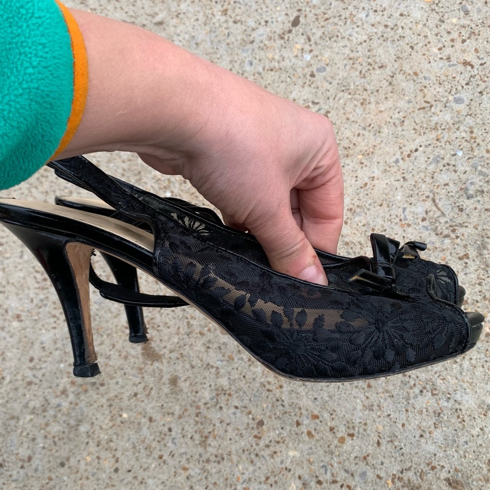Kate Spade Black Lace Slingback Heels 8 - Picture 7 of 7